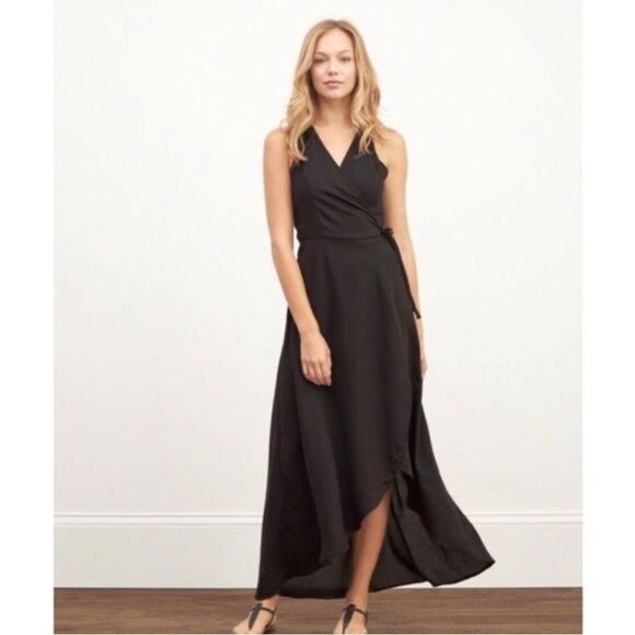 Abercrombie & Fitch Black Wrap Asymmetrical Tie Waist  Maxi Dress - Picture 13 of 13